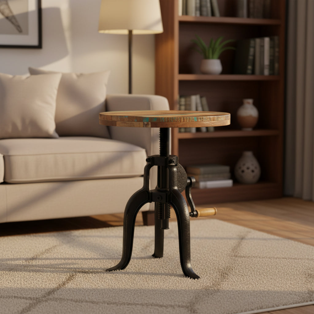 Side Table Varies Solid reclaimed wood, powder-coated cast iron