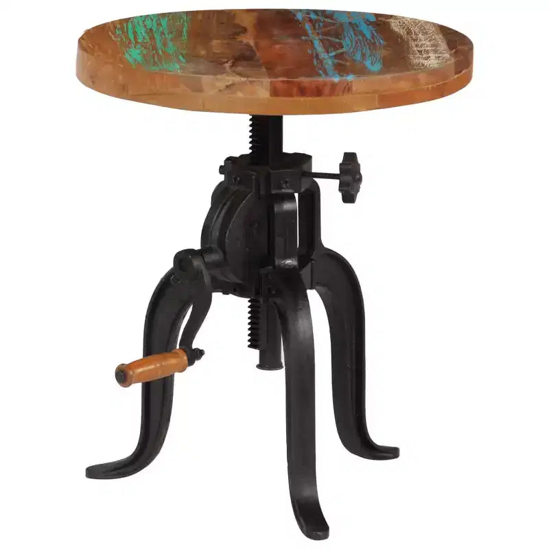 Table d'appoint ronde réglable – Bois recyclé et fonte