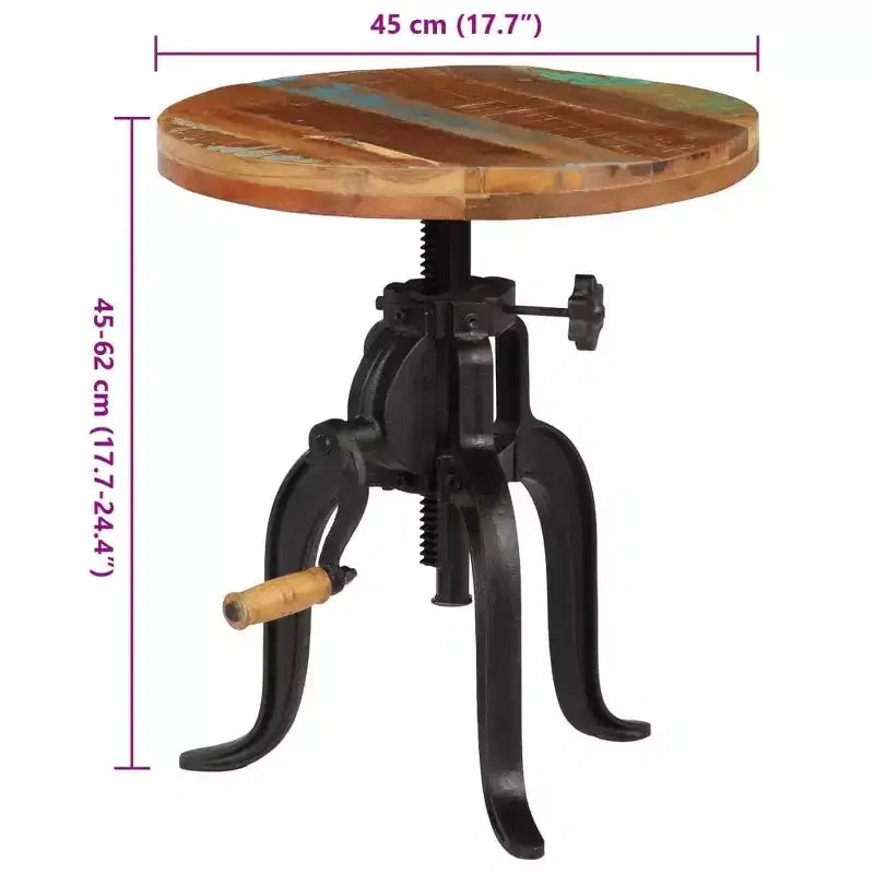 Table d'appoint ronde réglable – Bois recyclé et fonte