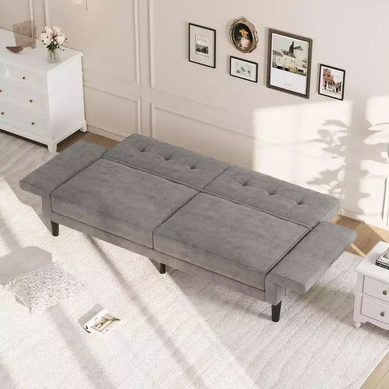 Canapé-lit convertible avec dossier et accoudoirs réglables – Causeuse-futon en chenille