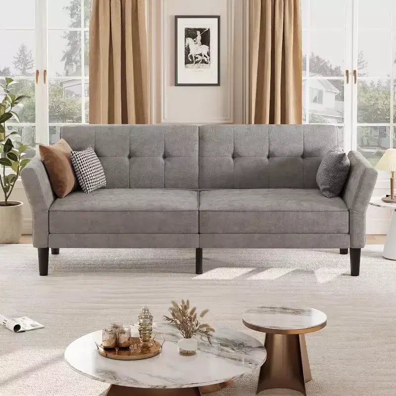 Canapé-lit convertible avec dossier et accoudoirs réglables – Causeuse-futon en chenille