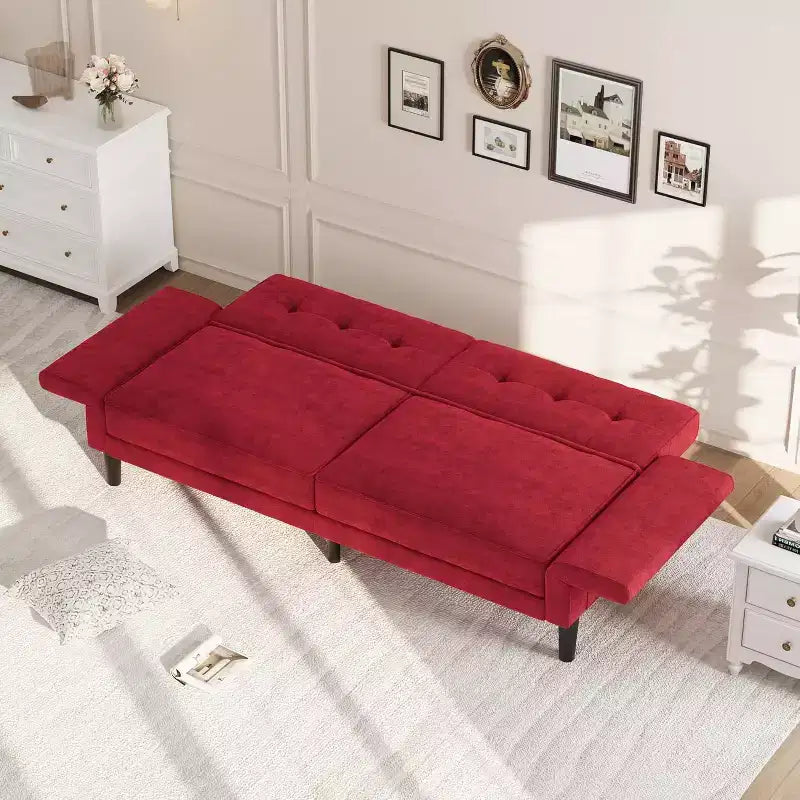 Canapé-lit convertible avec dossier et accoudoirs réglables – Causeuse-futon en chenille