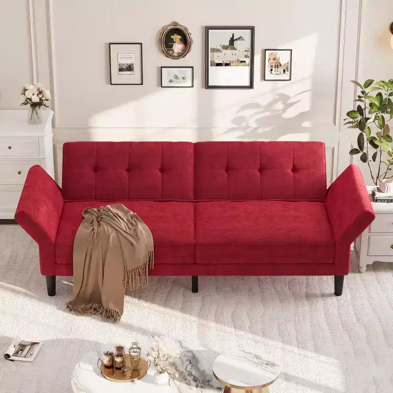 Canapé-lit convertible avec dossier et accoudoirs réglables – Causeuse-futon en chenille