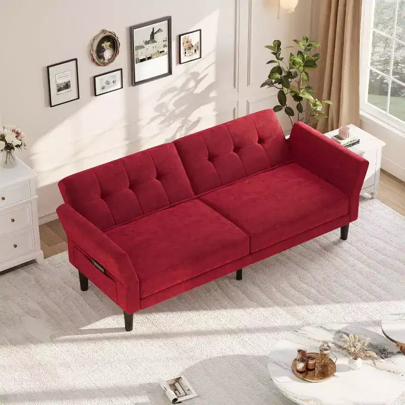 Canapé-lit convertible avec dossier et accoudoirs réglables – Causeuse-futon en chenille