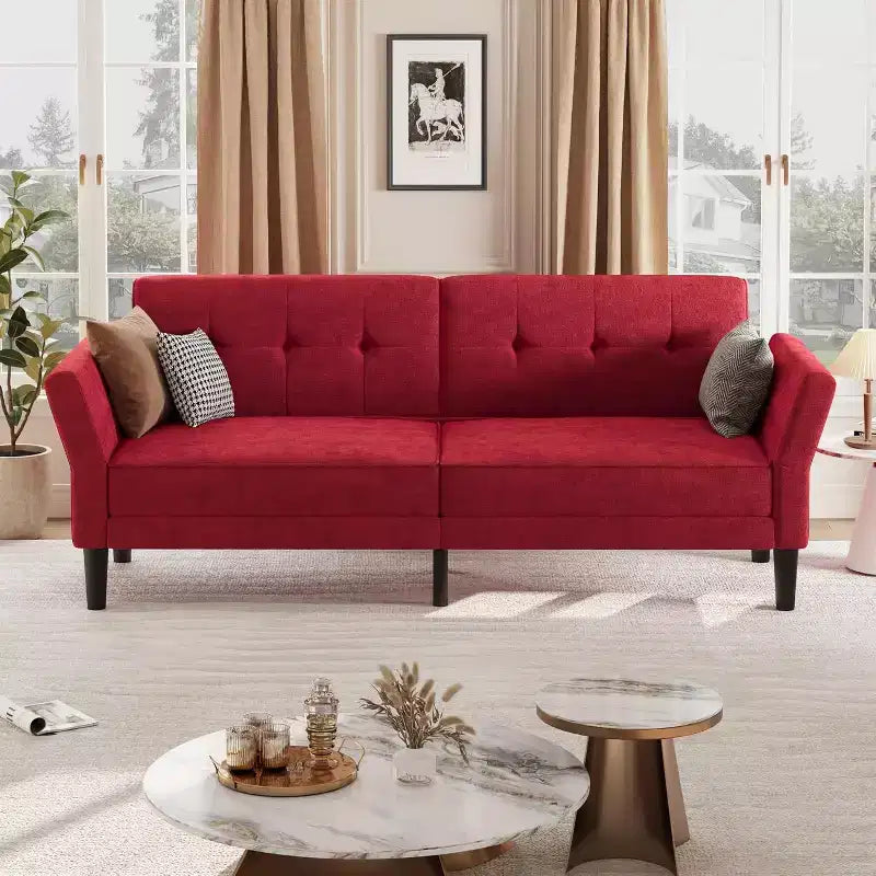 Canapé-lit convertible avec dossier et accoudoirs réglables – Causeuse-futon en chenille