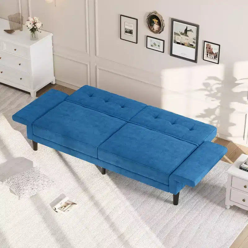 Canapé-lit convertible avec dossier et accoudoirs réglables – Causeuse-futon en chenille