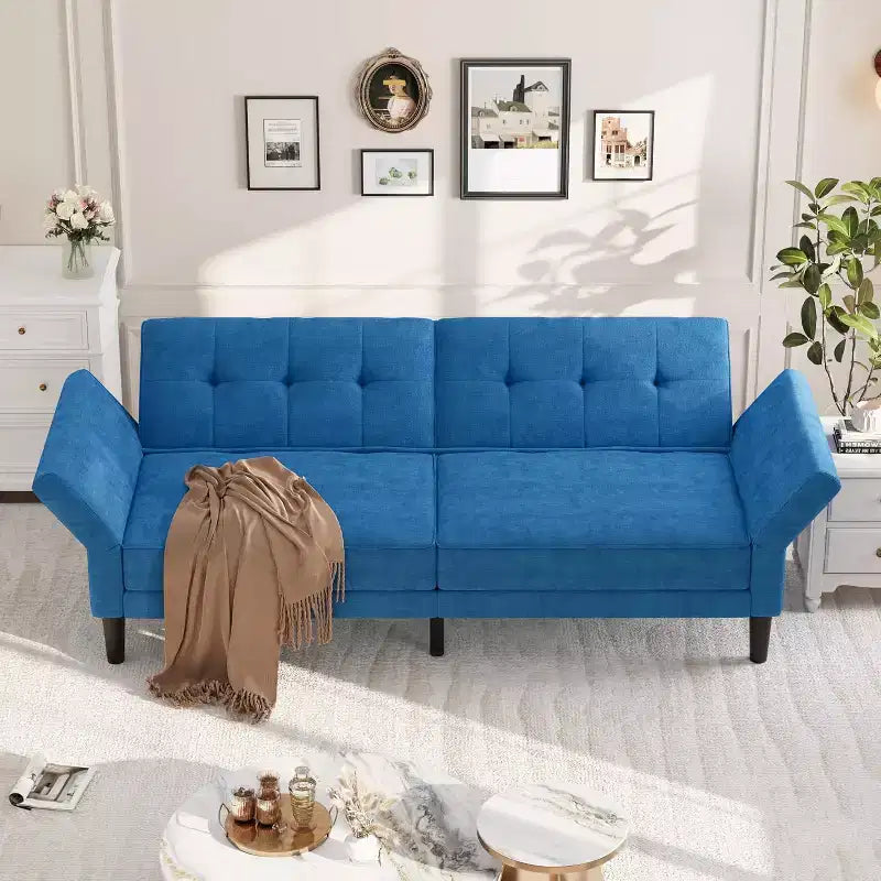 Canapé-lit convertible avec dossier et accoudoirs réglables – Causeuse-futon en chenille