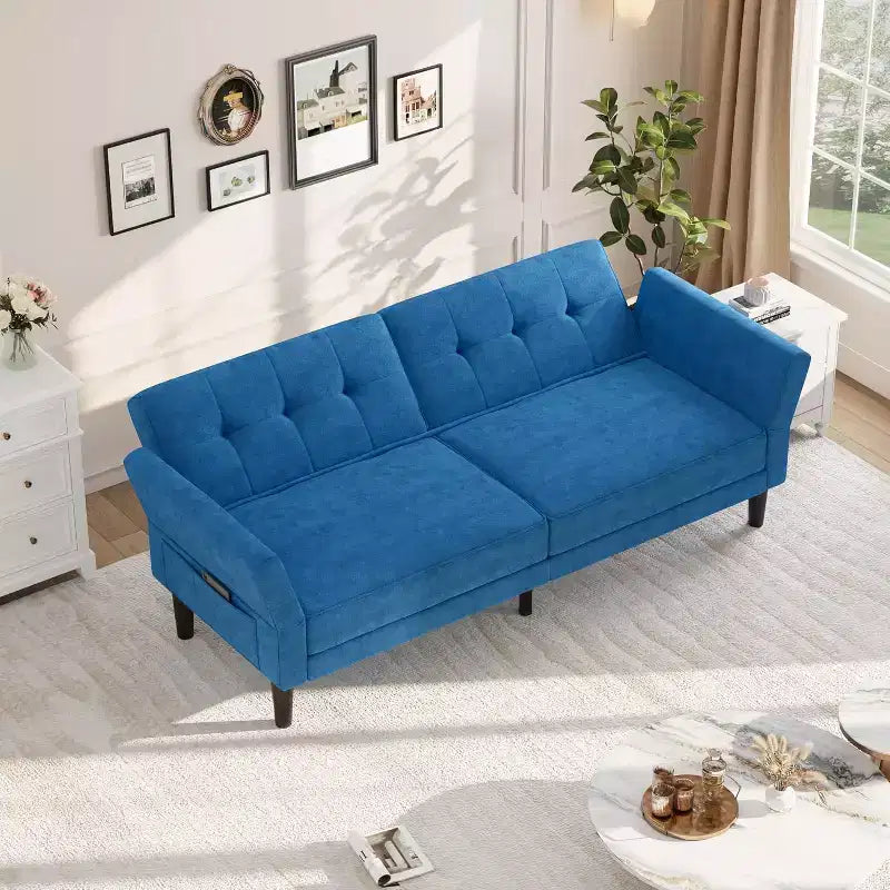 Canapé-lit convertible avec dossier et accoudoirs réglables – Causeuse-futon en chenille