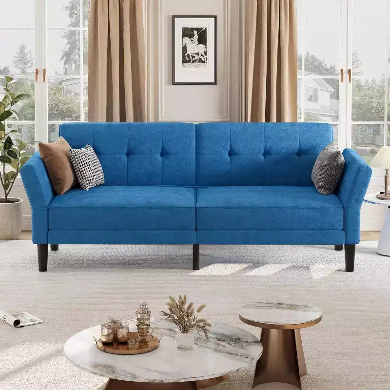 Canapé-lit convertible avec dossier et accoudoirs réglables – Causeuse-futon en chenille