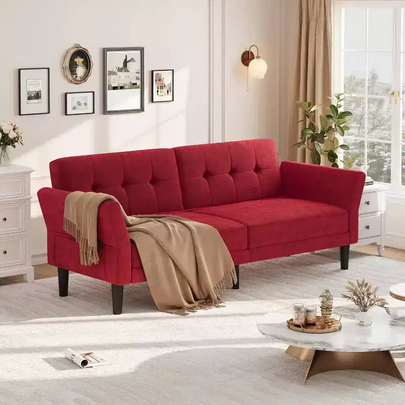 Canapé-lit convertible avec dossier et accoudoirs réglables – Causeuse-futon en chenille
