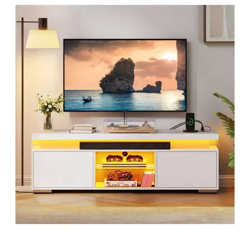 Meuble TV avec lumières LED et station de charge (jusqu'à 65")