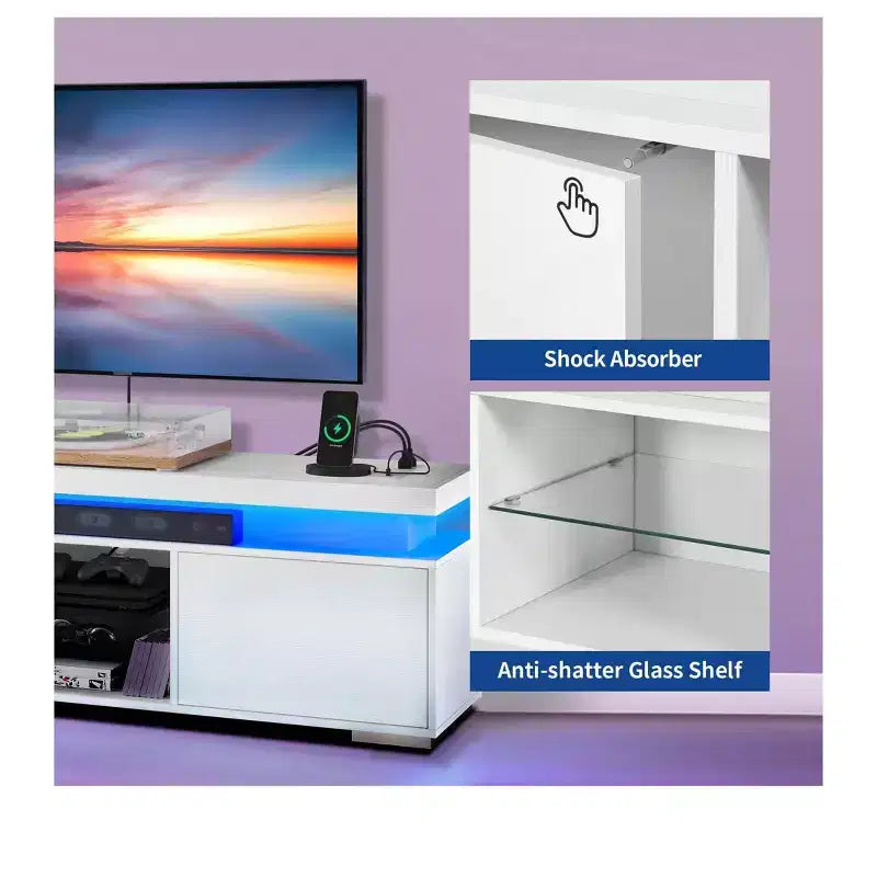 Meuble TV avec lumières LED et station de charge (jusqu'à 65")
