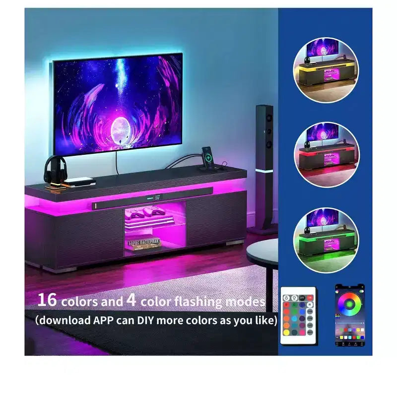 Meuble TV avec lumières LED et station de charge (jusqu'à 65")