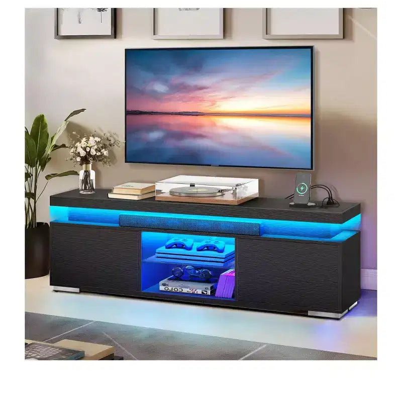 Meuble TV avec lumières LED et station de charge (jusqu'à 65")