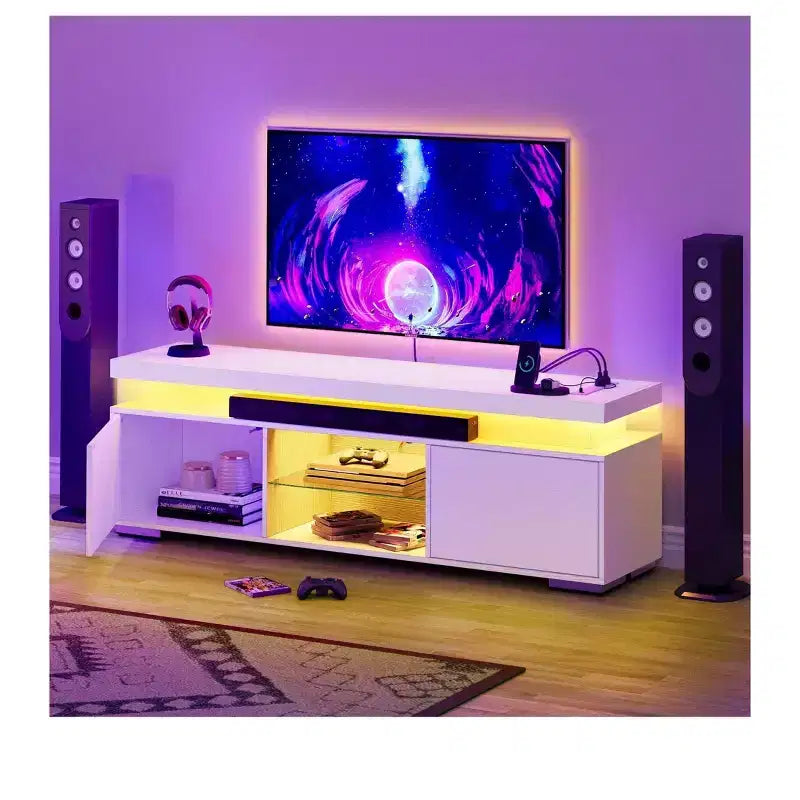 Meuble TV avec lumières LED et station de charge (jusqu'à 65")