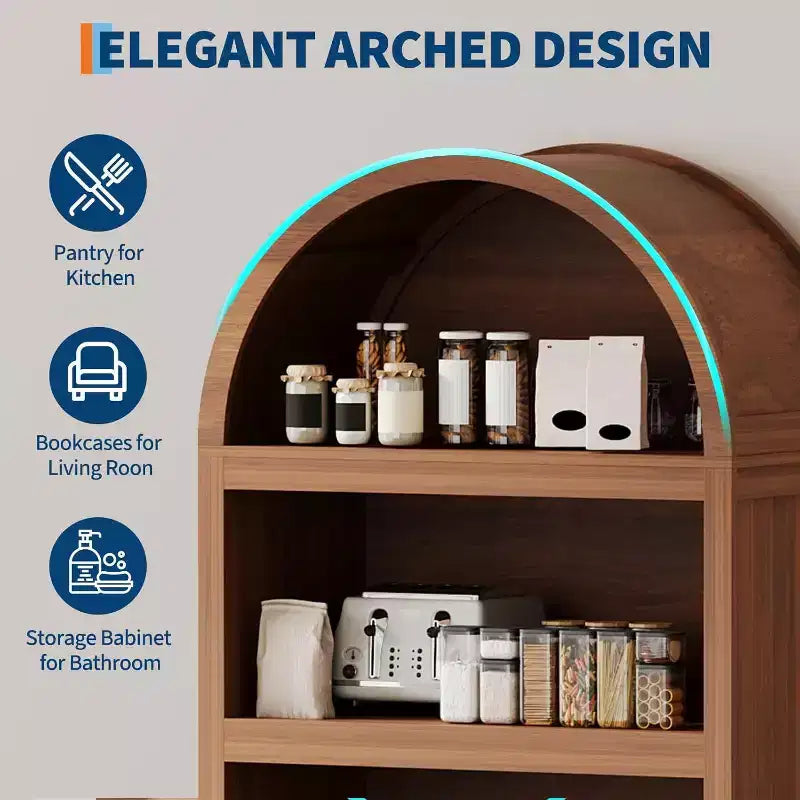 Bibliothèque arquée de 71 pouces avec armoire de rangement