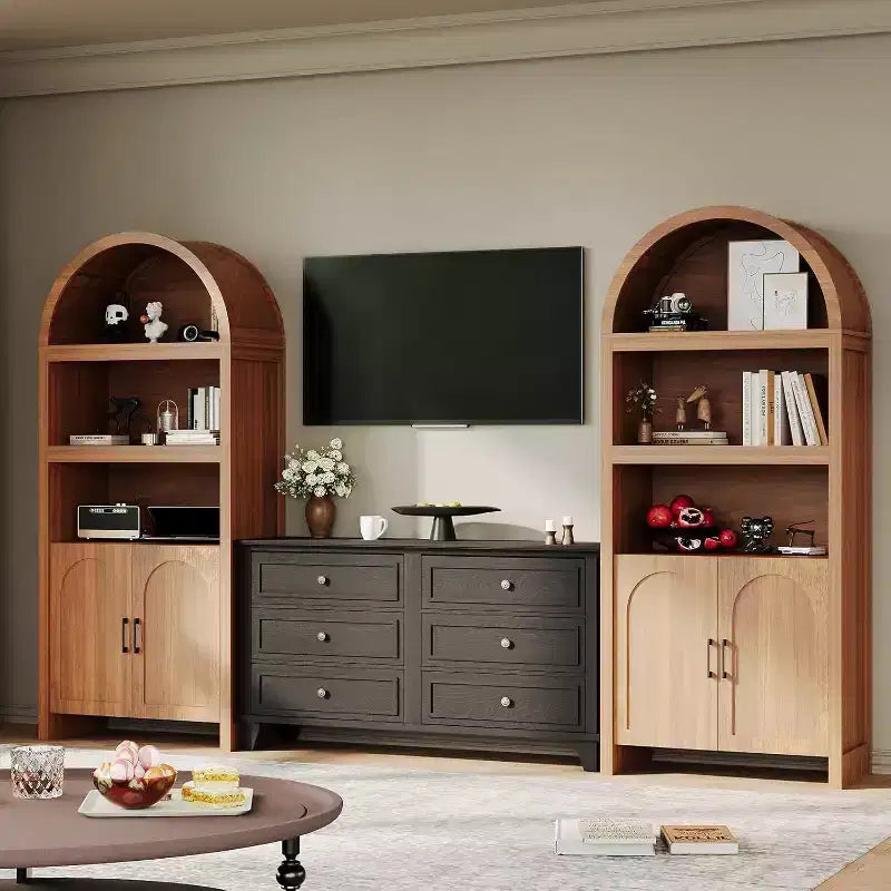 Bibliothèque arquée de 71 pouces avec armoire de rangement
