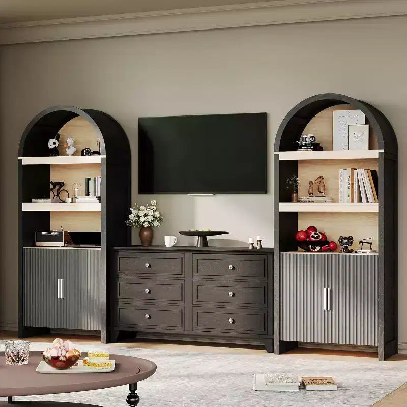 Bibliothèque arquée de 71 pouces avec armoire de rangement