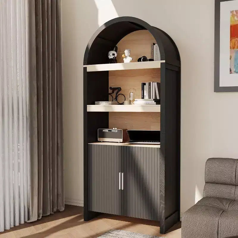 Bibliothèque arquée de 71 pouces avec armoire de rangement