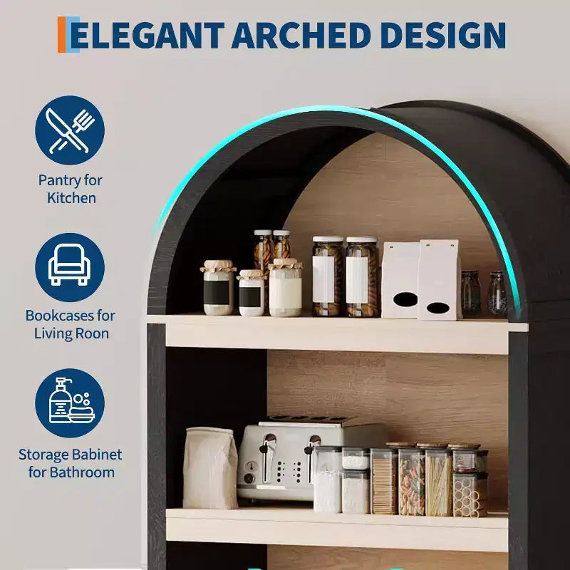 Bibliothèque arquée de 71 pouces avec armoire de rangement