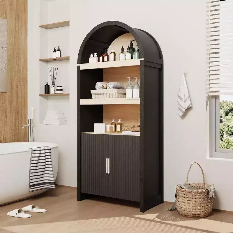Bibliothèque arquée de 71 pouces avec armoire de rangement