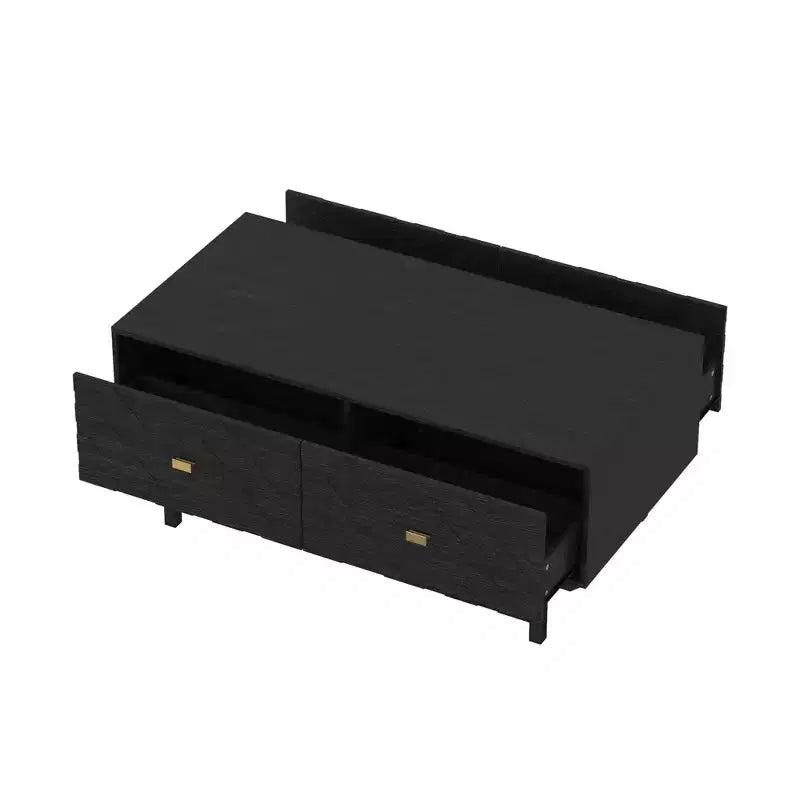 Table basse noire et dorée avec 4 tiroirs