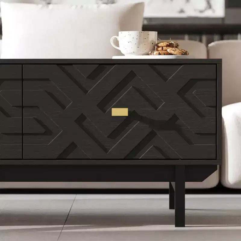 Table basse noire et dorée avec 4 tiroirs