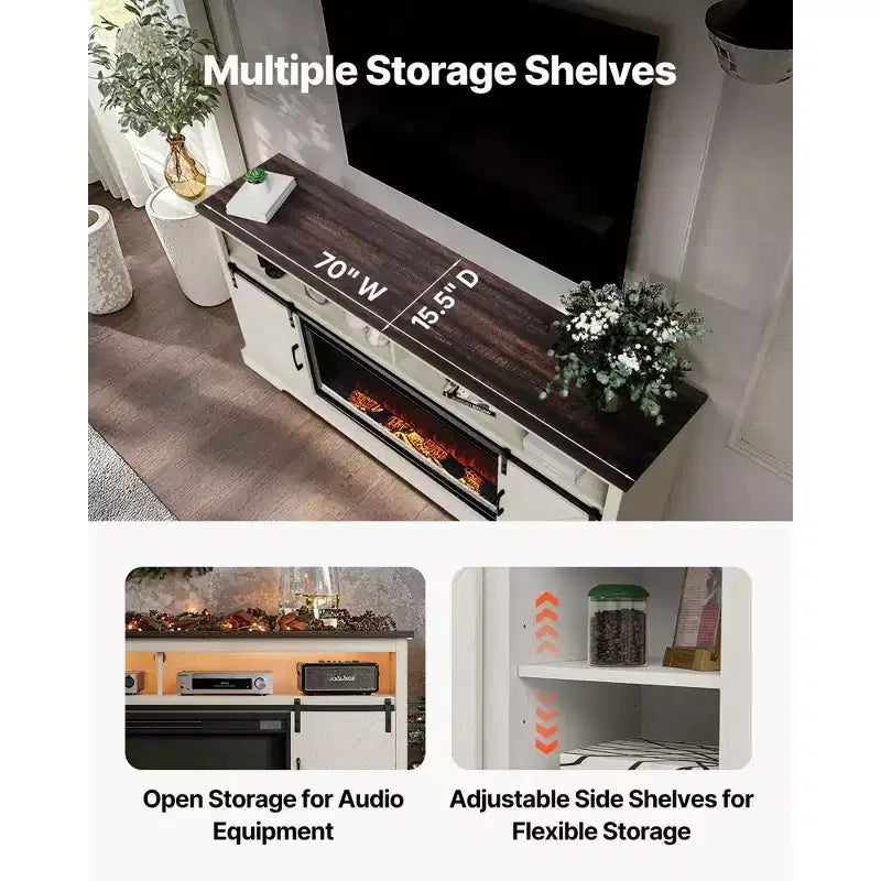 Meuble TV avec cheminée électrique et lumières LED – Convient aux téléviseurs jusqu'à 80 pouces