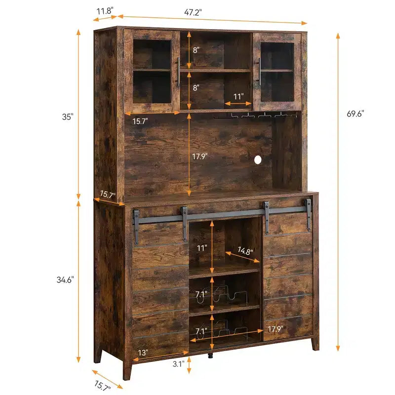 Meuble de bar avec porte coulissante de style grange – Rangement pour le vin et buffet