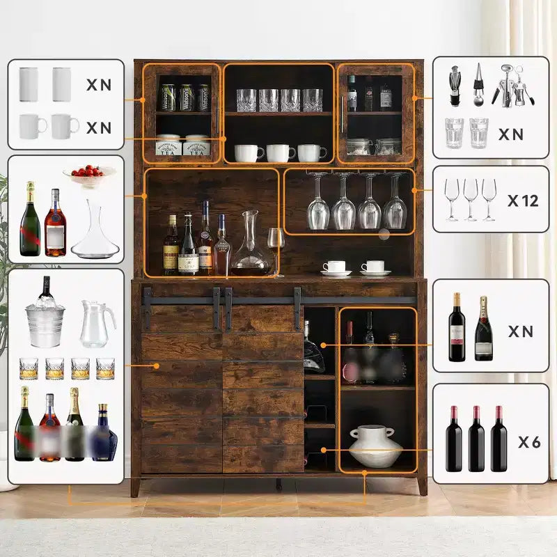 Meuble de bar avec porte coulissante de style grange – Rangement pour le vin et buffet