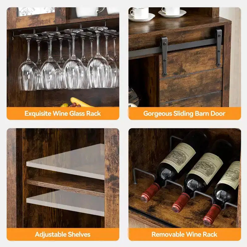 Meuble de bar avec porte coulissante de style grange – Rangement pour le vin et buffet