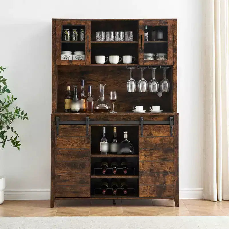 Meuble de bar avec porte coulissante de style grange – Rangement pour le vin et buffet