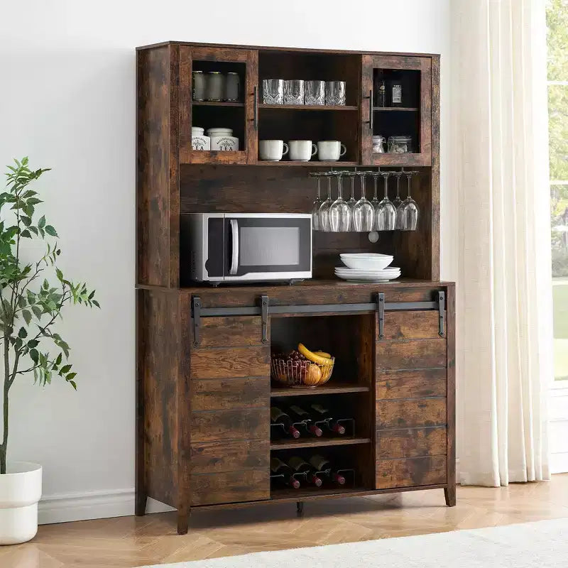 Meuble de bar avec porte coulissante de style grange – Rangement pour le vin et buffet