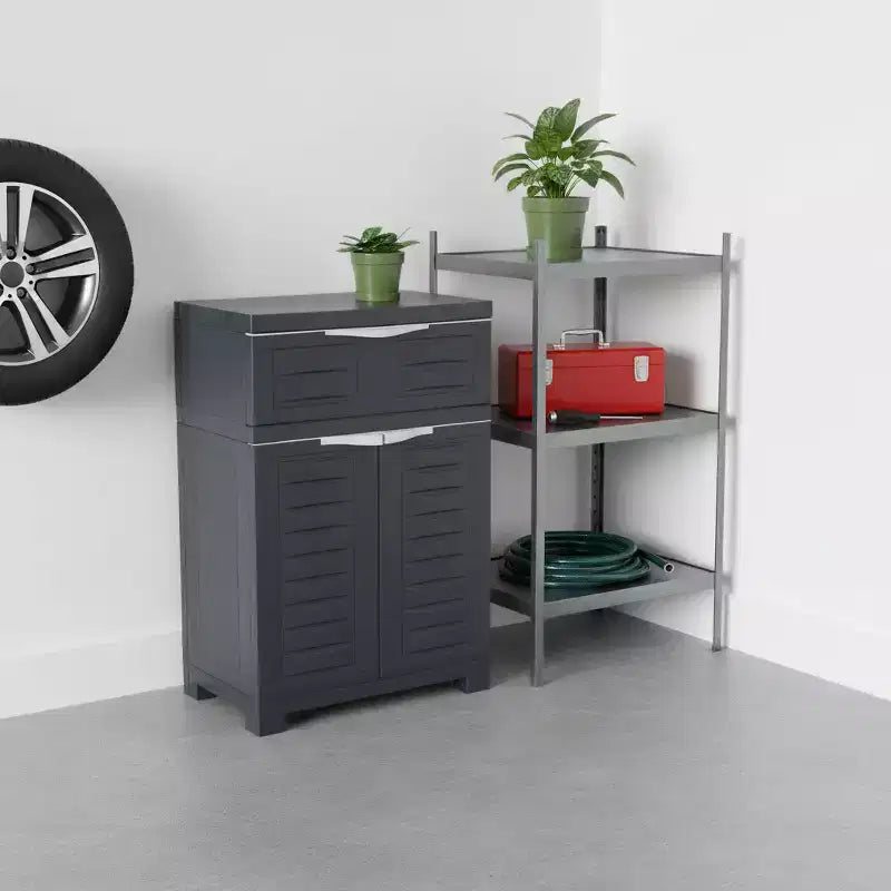 Meuble d'appoint en plastique anthracite – 2 portes, 1 tiroir