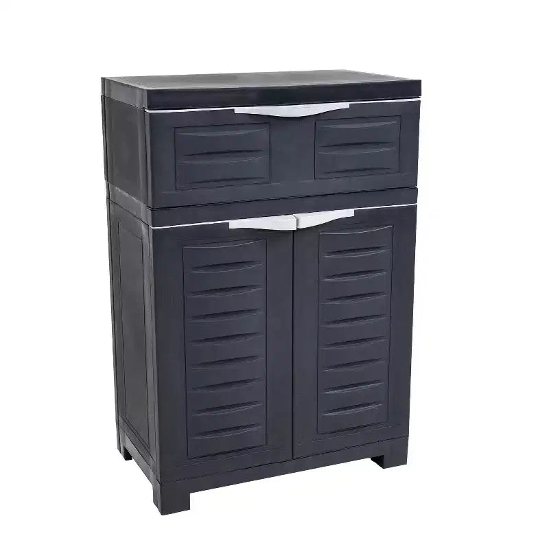 Meuble d'appoint en plastique anthracite – 2 portes, 1 tiroir