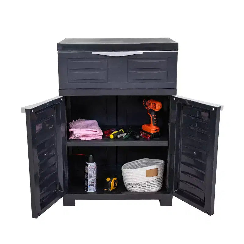 Meuble d'appoint en plastique anthracite – 2 portes, 1 tiroir