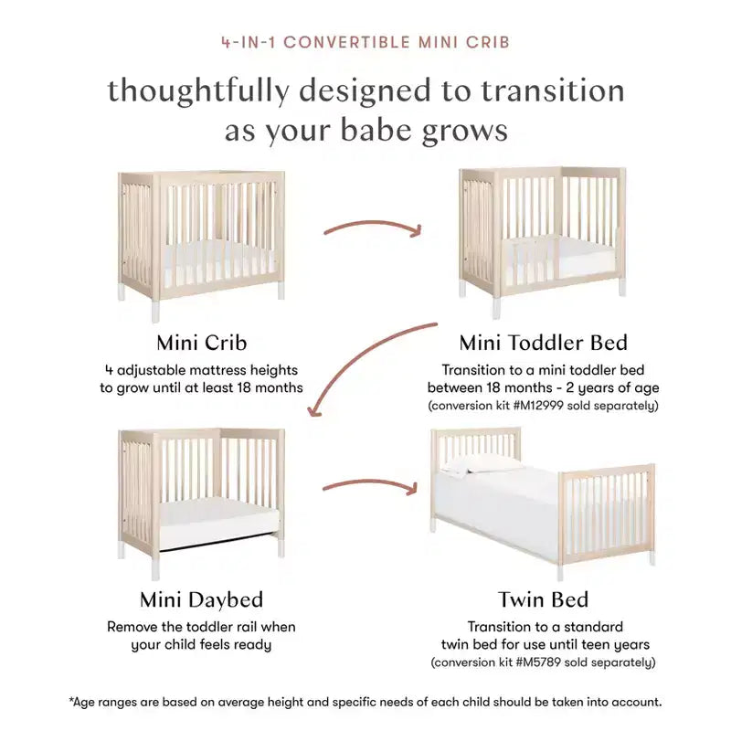 Mini-lit bébé convertible 4-en-1 avec pieds interchangeables