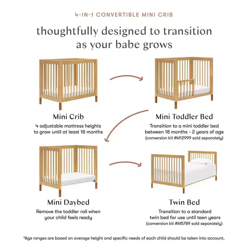Mini-lit bébé convertible 4-en-1 avec pieds interchangeables