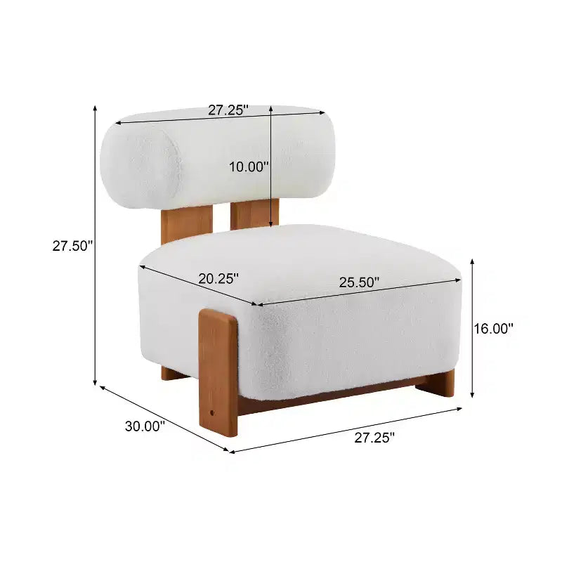 Fauteuil d'appoint contemporain en hévéa et bouclé