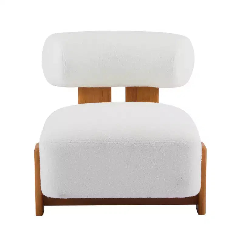 Fauteuil d'appoint contemporain en hévéa et bouclé