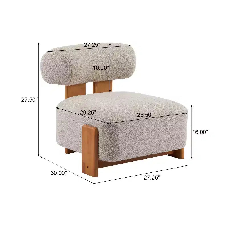 Fauteuil d'appoint contemporain en hévéa et bouclé