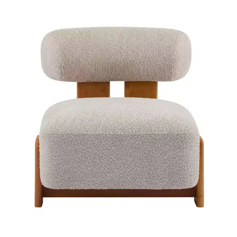 Fauteuil d'appoint contemporain en hévéa et bouclé
