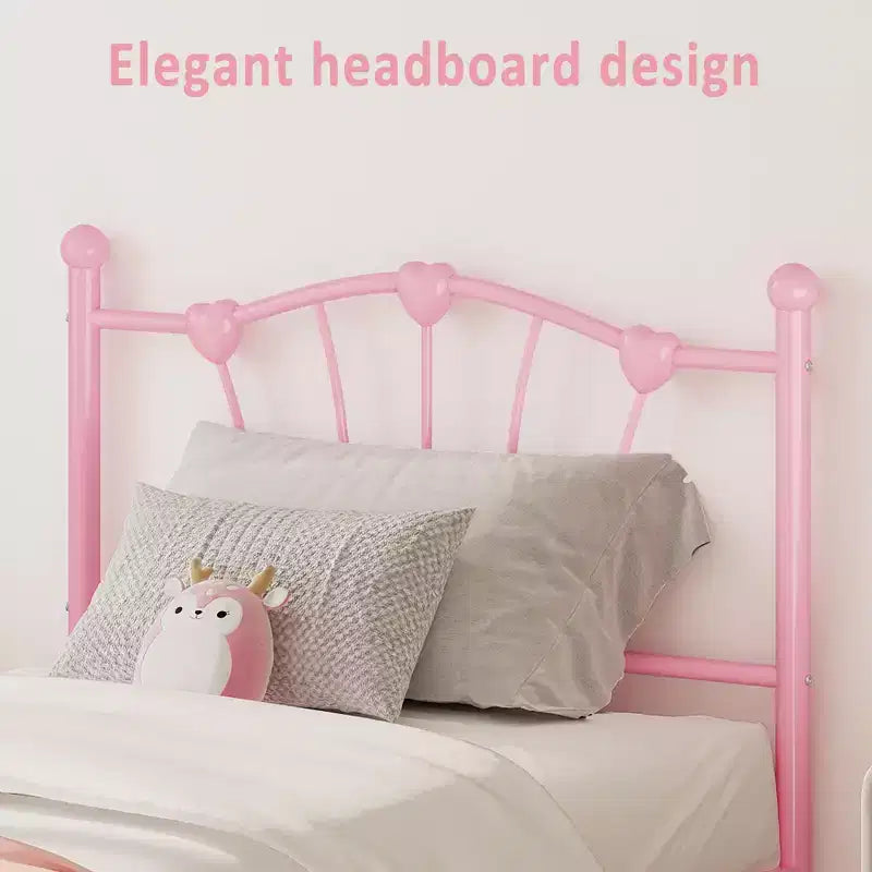 Cadre de lit simple en métal avec tête de lit en forme de cœur