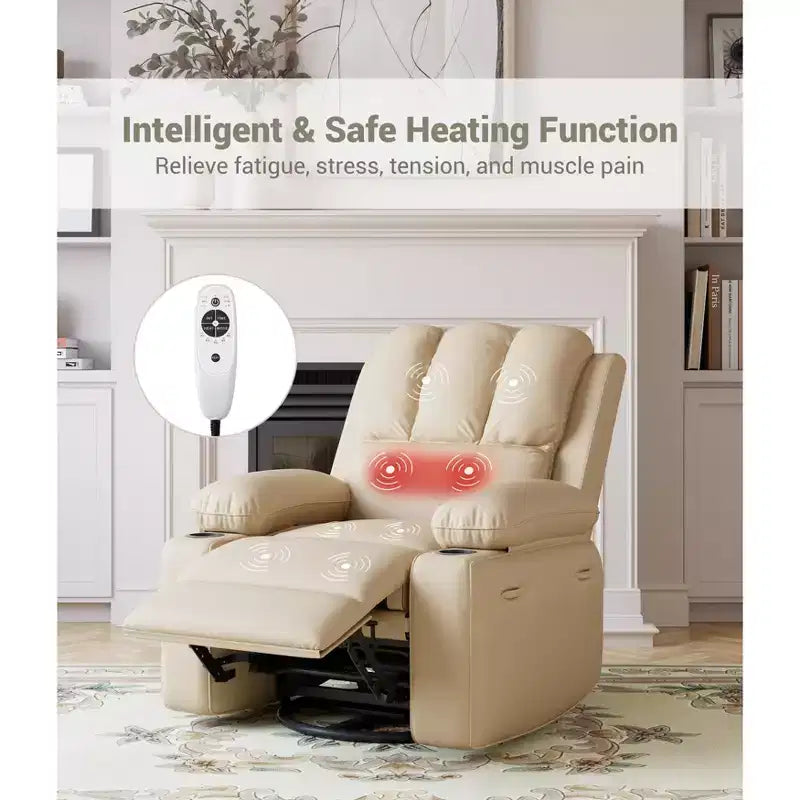 Fauteuil relax pivotant avec fonction chauffage, massage et porte-gobelet