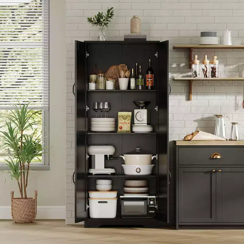 Meuble de rangement haut COZONY avec étagères réglables, 2 portes, organisateur de rangement autonome pour cuisine, salle à manger, sous-sol