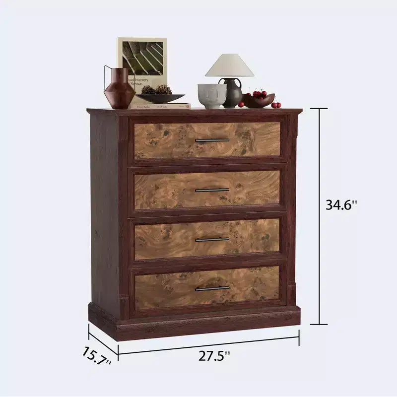 Commode 4 Tiroirs pour Chambre à Coucher, Armoire Haute de Style Ferme avec Poignées en Métal, Armoire en Bois Rustique pour Salon, Couloir