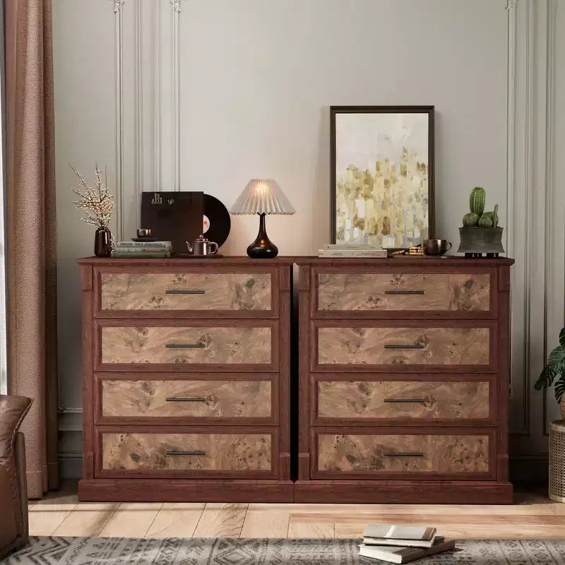Commode 4 Tiroirs pour Chambre à Coucher, Armoire Haute de Style Ferme avec Poignées en Métal, Armoire en Bois Rustique pour Salon, Couloir