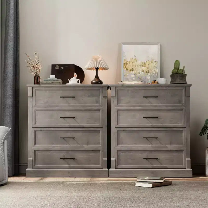 Commode 4 Tiroirs pour Chambre à Coucher, Armoire Haute de Style Ferme avec Poignées en Métal, Armoire en Bois Rustique pour Salon, Couloir