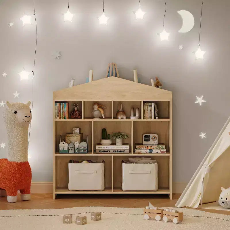 Bibliothèque de rangement pour enfants à 9 compartiments avec design de maison de poupée