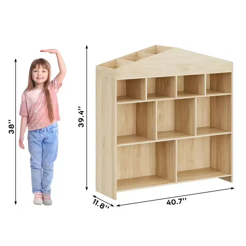 Bibliothèque de rangement pour enfants à 9 compartiments avec design de maison de poupée